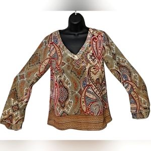 Brand New W/O Tags V-neck beautifully colored Brown and maroon Blouse